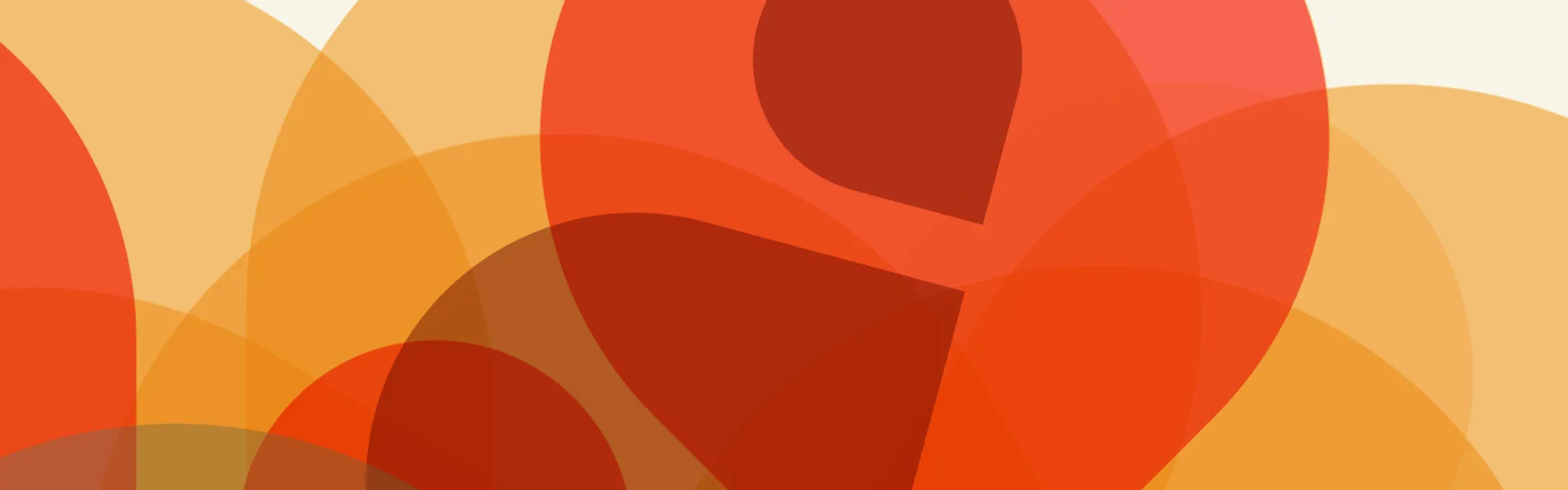 Abstrakte Komposition aus überlappenden Kreisen in warmen Farbtönen wie Orange, Rot und Braun auf hellem Hintergrund